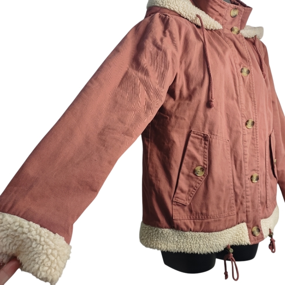 Arizona Jean Co Jacket Women's Pink White Sherpa Lined Hooded Coat Size Medium - Picture 6 of 8